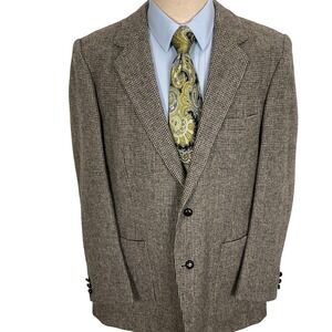 Joe Namath Signature Blazer Mens 44L Gray Beige Wool Tweed Sport Jacket VTG